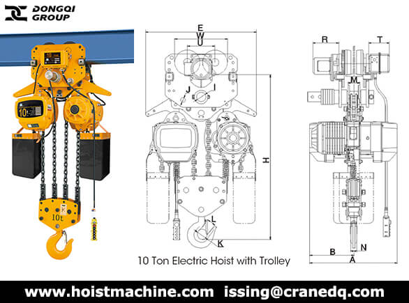 10 Ton Electric Chain Hoist with Trolley for Sale